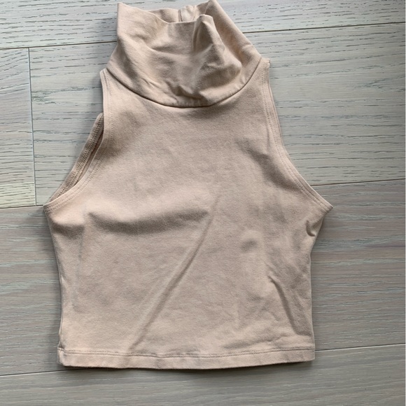 American Apparel Beige Crop Top w Mock Neck - Picture 4 of 4